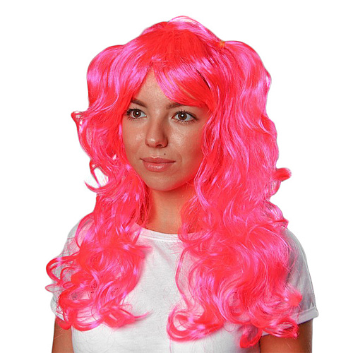 Розовый парик с хвостиками